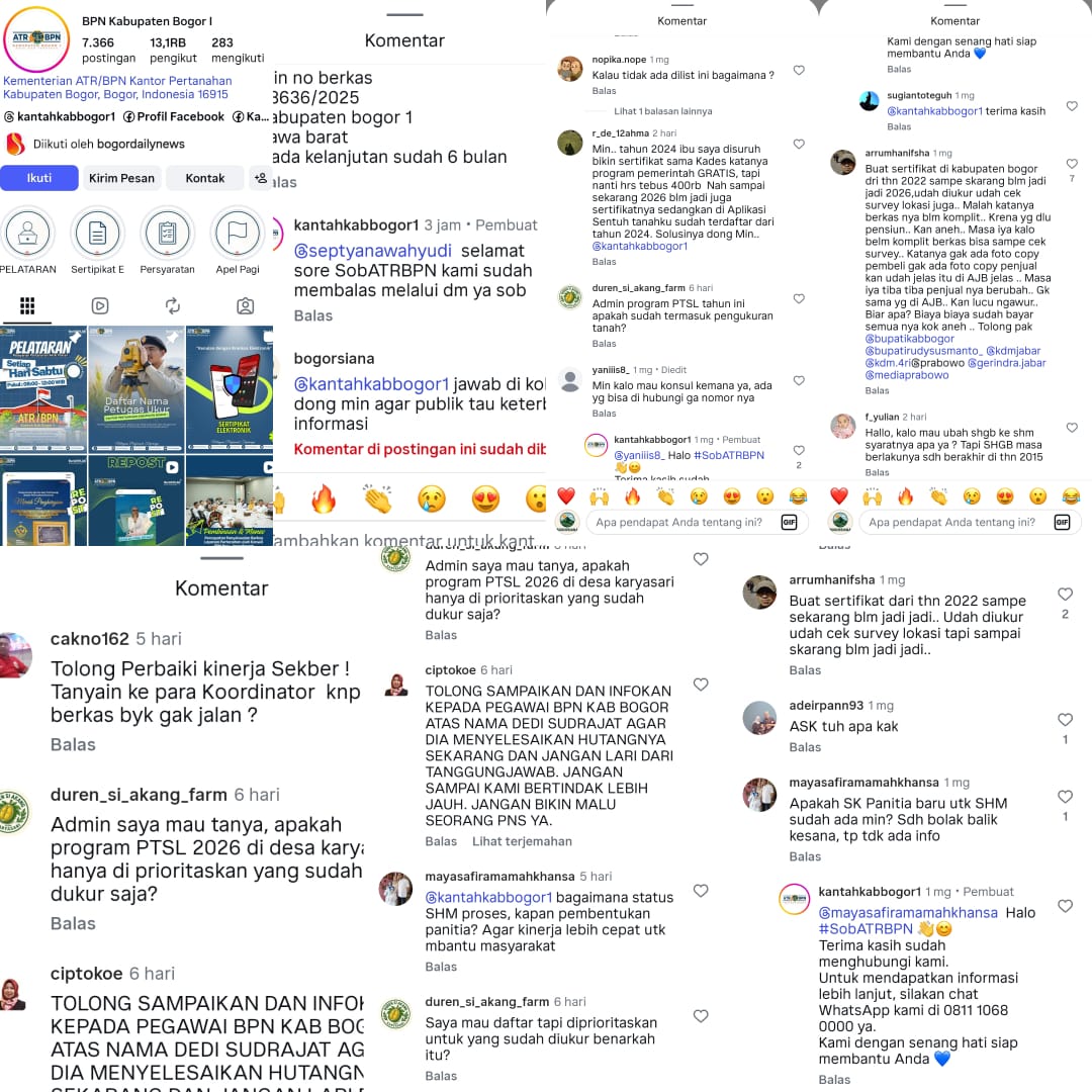 Akun Kantah BPN Kabupaten Bogor 1 Diprivate, Usai Diserbu Keluhan Warga